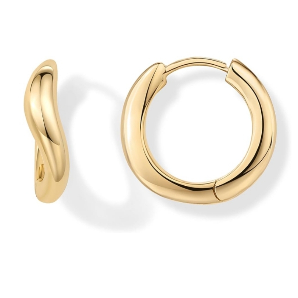 14K Gold Plated Wavy Huggie Twisted Wave Hoop Earrings Yellow Gold
